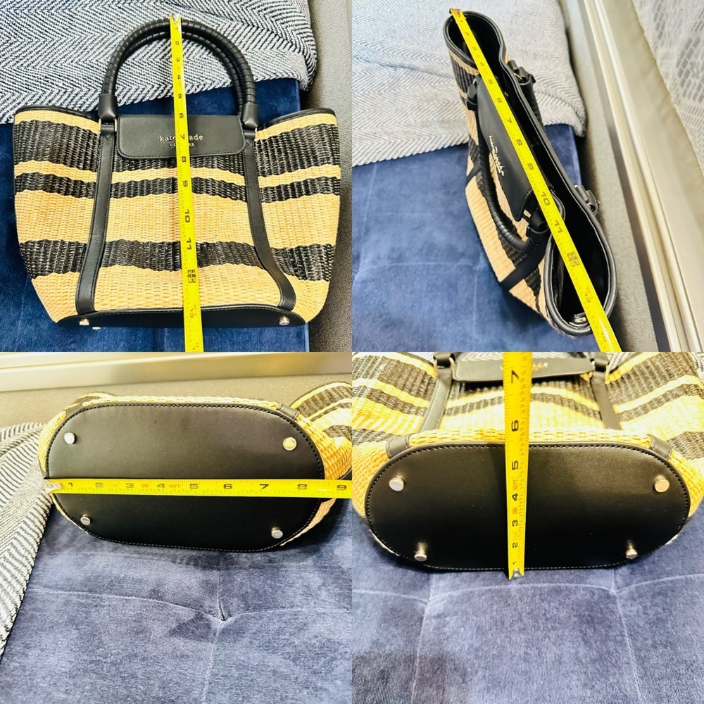 Kate Spade New York Cruise Medium Tote Bag Black & Tan Straw w/ Leather Trim - Picture 12 of 13